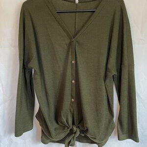 Olive Green Button-Down Women's Top